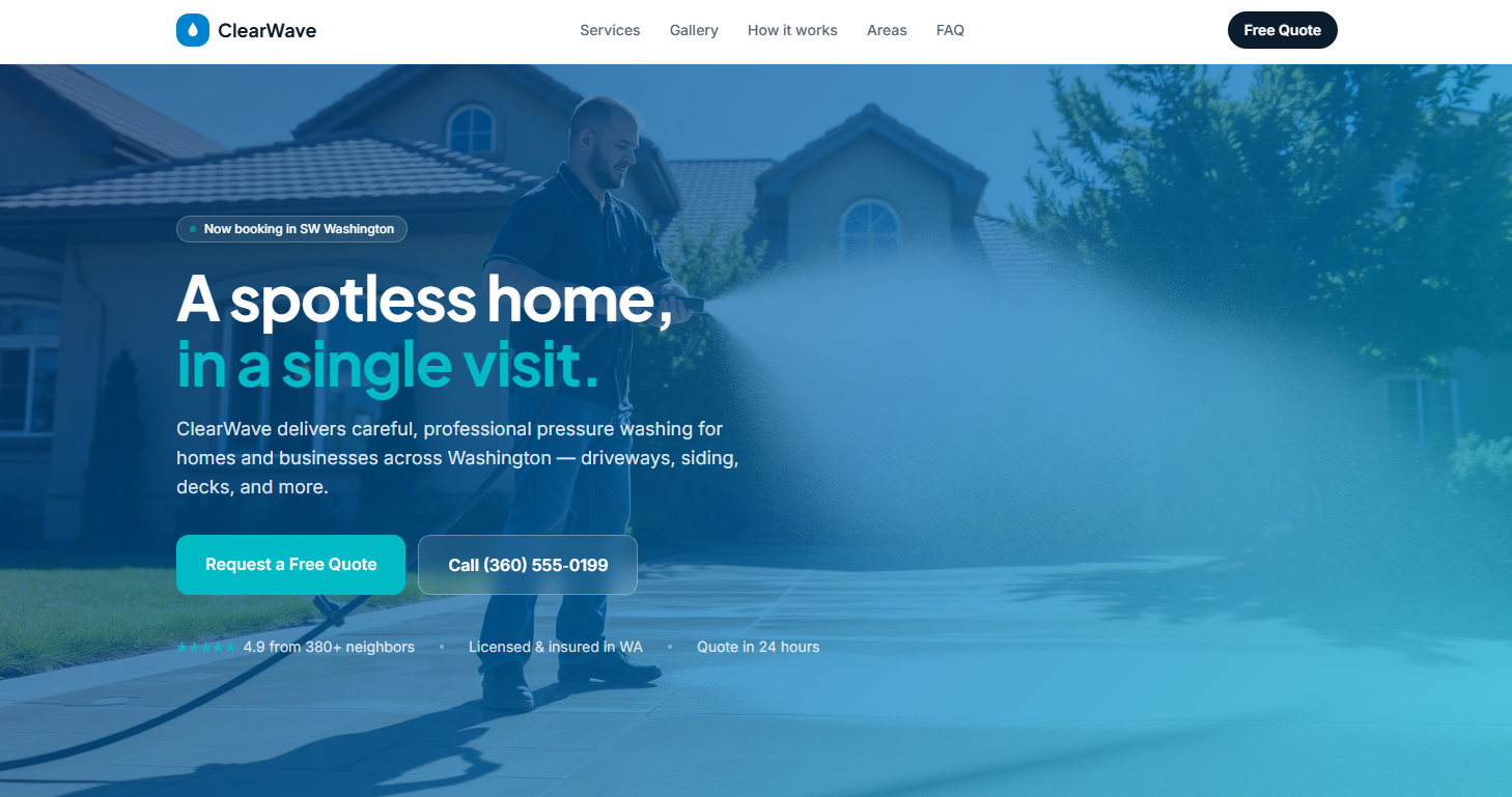ClearWave Exterior Cleaning website preview
